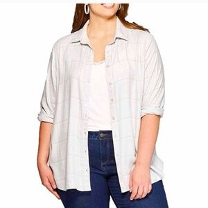 Ava & Viv Plaid Button Down Shirt - Light Purple & Gray & White Flannel size X